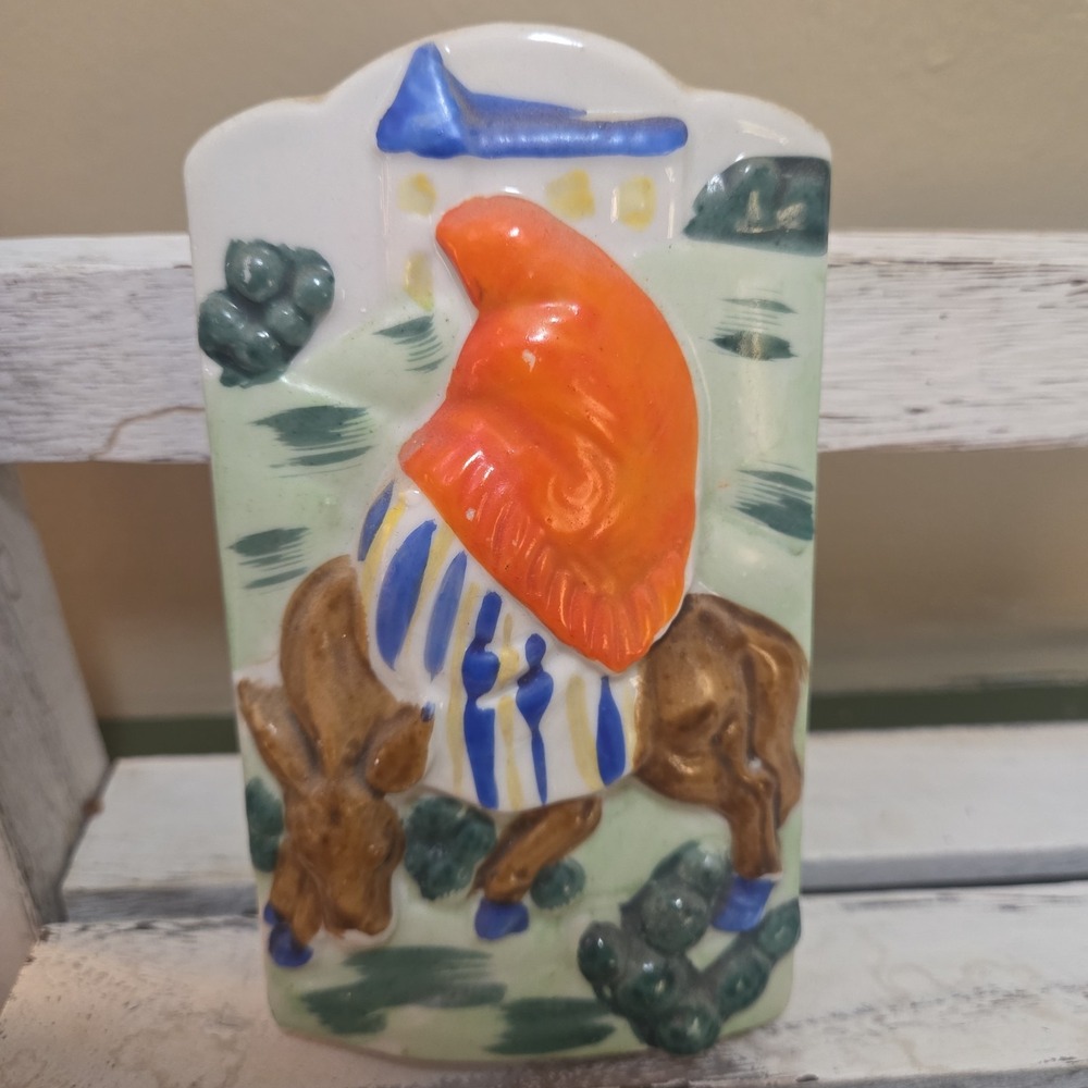 Vintage Japan Christmas Themed Mary Sitting Donkey Wall Pocket Religious Decor